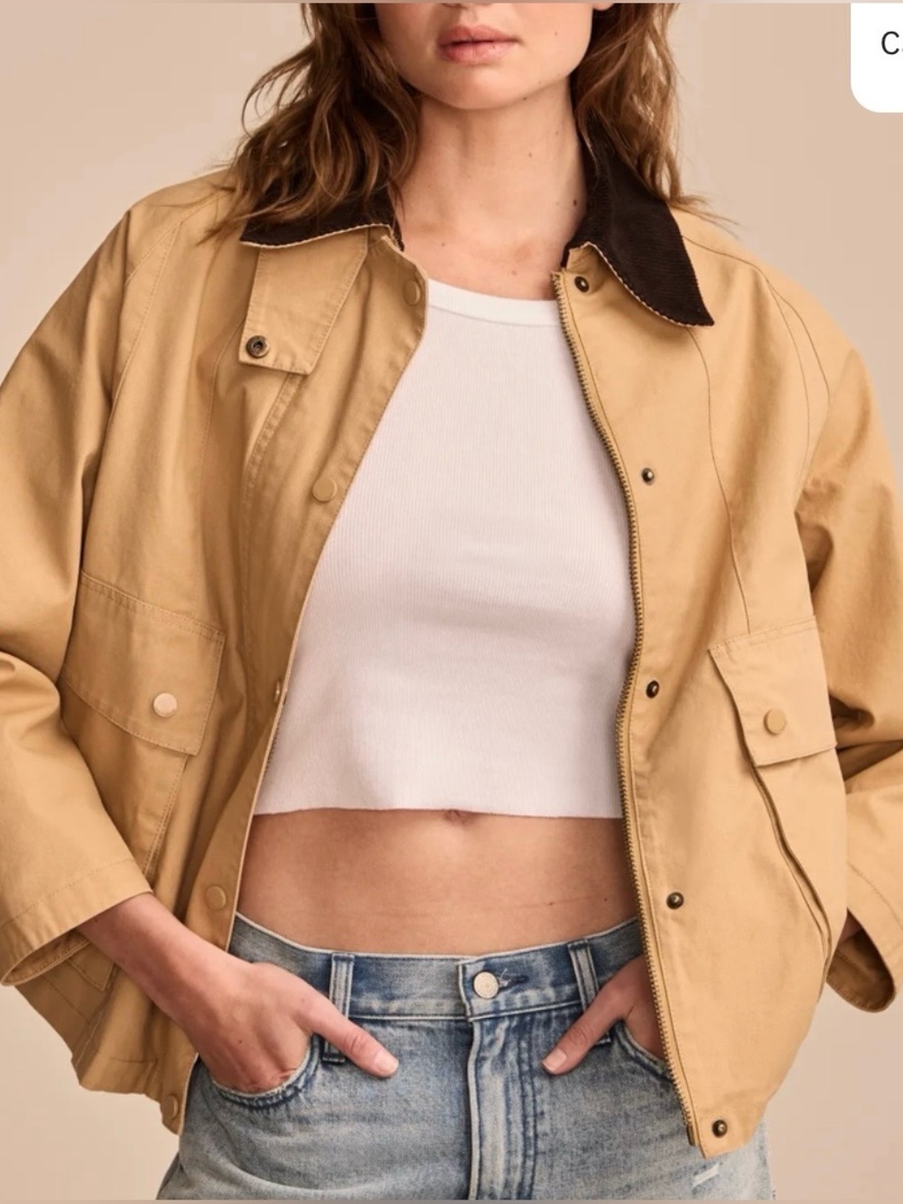 Lucky Brand Camel Khaki Utility Chore Jacket with Corduroy Collar M